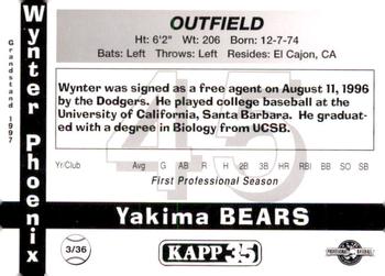 1997 Grandstand Yakima Bears #3 Wynter Phoenix Back
