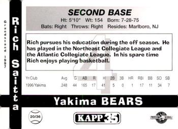 1997 Grandstand Yakima Bears #20 Rich Saitta Back