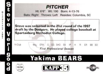 1997 Grandstand Yakima Bears #12 Steve Verigood Back