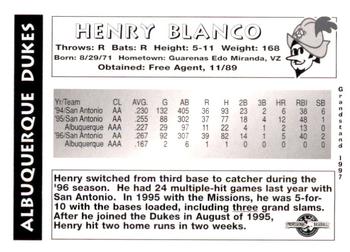 1997 Grandstand Albuquerque Dukes #NNO Henry Blanco Back