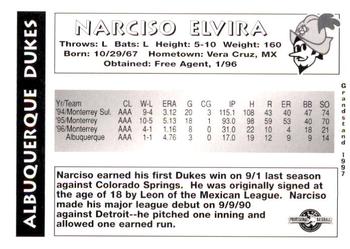 1997 Grandstand Albuquerque Dukes #NNO Narciso Elvira Back