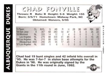 1997 Grandstand Albuquerque Dukes #NNO Chad Fonville Back