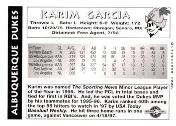 1997 Grandstand Albuquerque Dukes #NNO Karim Garcia Back