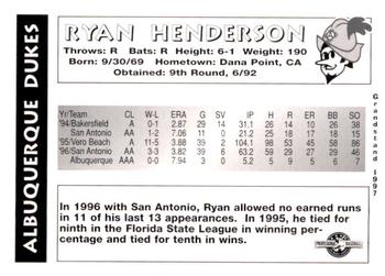 1997 Grandstand Albuquerque Dukes #NNO Ryan Henderson Back