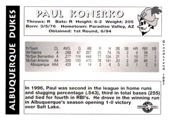 1997 Grandstand Albuquerque Dukes #NNO Paul Konerko Back