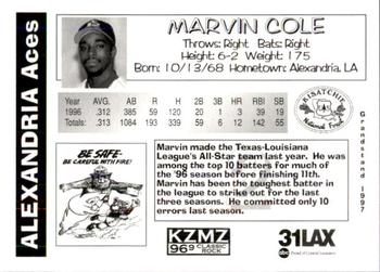 1997 Grandstand Alexandria Aces #NNO Marvin Cole Back