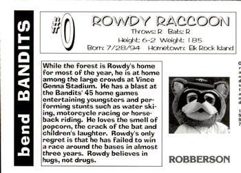 1997 Grandstand Bend Bandits #NNO Rowdy Raccoon Back