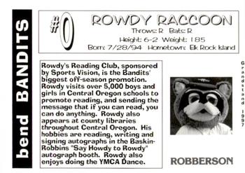 1997 Grandstand Bend Bandits #NNO Rowdy Raccoon Back
