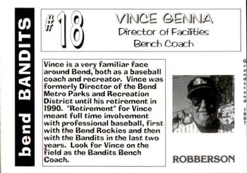 1997 Grandstand Bend Bandits #NNO Vince Genna Back