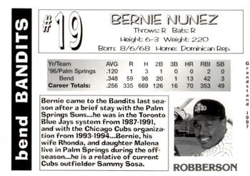 1997 Grandstand Bend Bandits #NNO Bernie Nunez Back