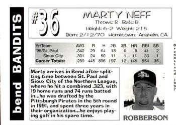1997 Grandstand Bend Bandits #NNO Marty Neff Back
