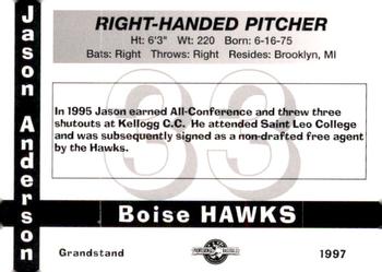 1997 Grandstand Boise Hawks #NNO Jason Anderson Back