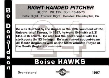 1997 Grandstand Boise Hawks #NNO Bo Donaldson Back