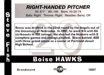 1997 Grandstand Boise Hawks #NNO Steve Fish Back