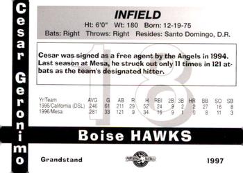1997 Grandstand Boise Hawks #NNO Cesar Geronimo Back