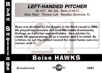 1997 Grandstand Boise Hawks #NNO Ryan Snellings Back