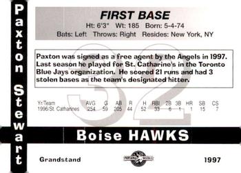1997 Grandstand Boise Hawks #NNO Paxton Stewart Back