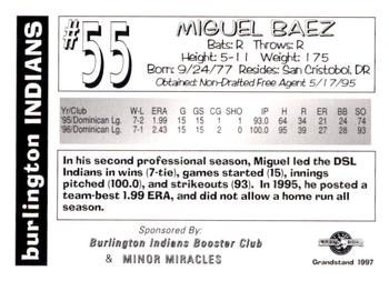 1997 Grandstand Burlington Indians #NNO Miguel Baez Back