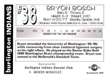 1997 Grandstand Burlington Indians #NNO Bryon Bosch Back