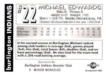 1997 Grandstand Burlington Indians #NNO Michael Edwards Back