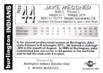 1997 Grandstand Burlington Indians #NNO Jake Messner Back