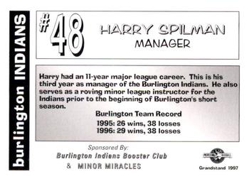 1997 Grandstand Burlington Indians #NNO Harry Spilman Back