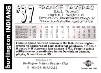1997 Grandstand Burlington Indians #NNO Frankie Taveras Back
