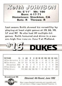 1998 Grandstand Albuquerque Dukes #NNO Keith Johnson Back