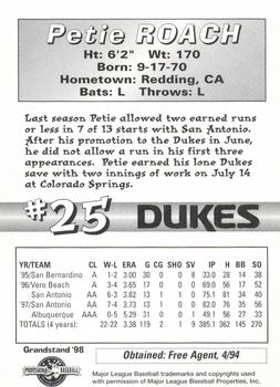 1998 Grandstand Albuquerque Dukes #NNO Petie Roach Back