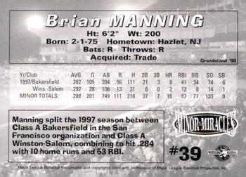 1998 Grandstand Birmingham Barons #NNO Brian Manning Back