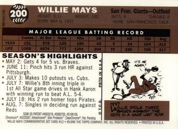 1997 Topps - Willie Mays Commemorative Reprints Finest Refractor #12 Willie Mays Back