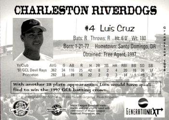 1998 Grandstand Charleston RiverDogs #NNO Luis Cruz Back