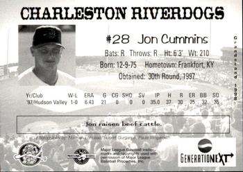 1998 Grandstand Charleston RiverDogs #NNO Jon Cummins Back