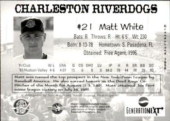 1998 Grandstand Charleston RiverDogs #NNO Matt White Back