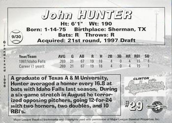 1998 Grandstand Clinton LumberKings #9 John Hunter Back