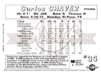 1998 Grandstand El Paso Diablos #NNO Carlos Chavez Back