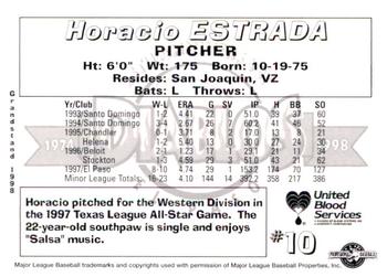 1998 Grandstand El Paso Diablos #NNO Horacio Estrada Back