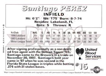1998 Grandstand El Paso Diablos #NNO Santiago Perez Back