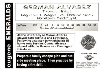 1998 Grandstand Eugene Emeralds #NNO German Alvarez Back