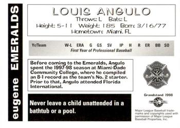 1998 Grandstand Eugene Emeralds #NNO Louis Angulo Back