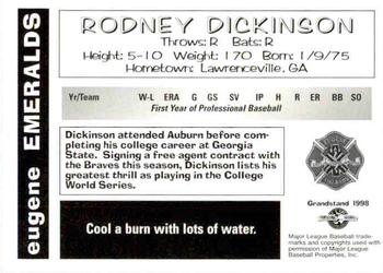 1998 Grandstand Eugene Emeralds #NNO Rodney Dickinson Back