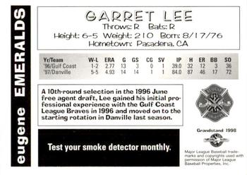1998 Grandstand Eugene Emeralds #NNO Garrett Lee Back