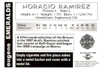 1998 Grandstand Eugene Emeralds #NNO Horacio Ramirez Back