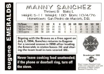1998 Grandstand Eugene Emeralds #NNO Manny Sanchez Back