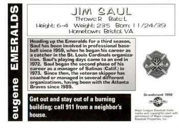 1998 Grandstand Eugene Emeralds #NNO Jim Saul Back