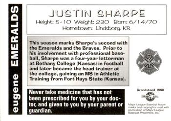 1998 Grandstand Eugene Emeralds #NNO Justin Sharpe Back