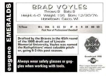 1998 Grandstand Eugene Emeralds #NNO Brad Voyles Back