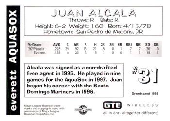 1998 Grandstand Everett AquaSox #NNO Juan Alcala Back