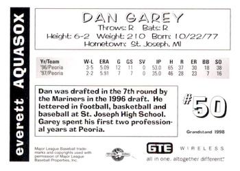 1998 Grandstand Everett AquaSox #NNO Dan Garey Back