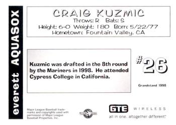 1998 Grandstand Everett AquaSox #NNO Craig Kuzmic Back